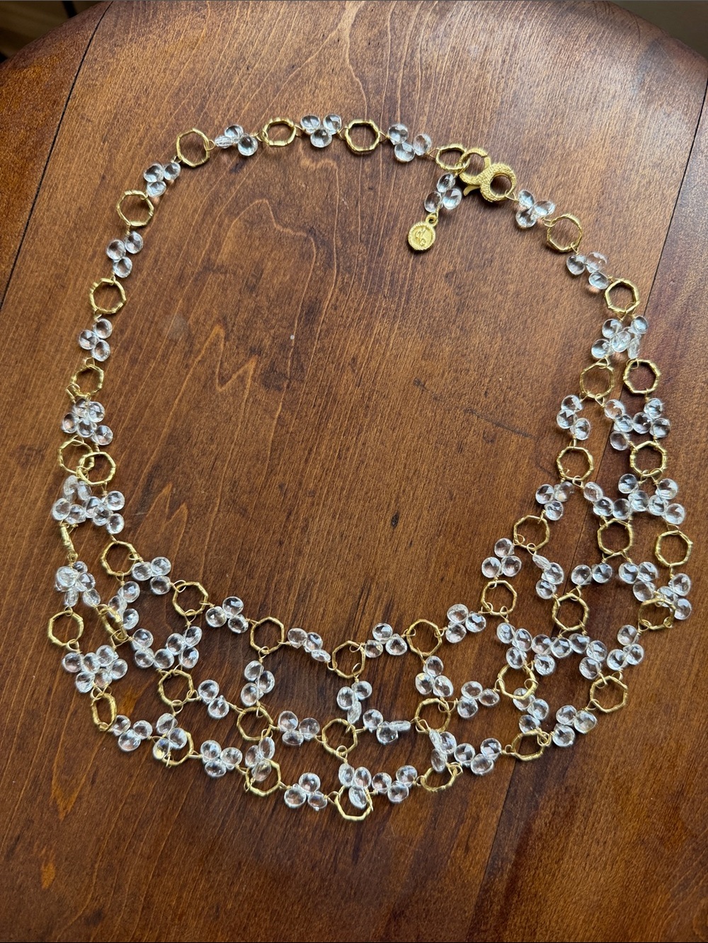 Vintage Dominique Cohen 18K Yellow Gold Aquamarine Lace Dangling Choker Necklace